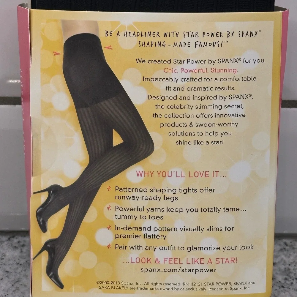 Star Power by Spanx Women Size D Shaping Tights Black Ribbed Row Center-Stage